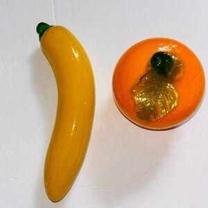 Hand BLOWN ART GLASS —BANANA AND ORANGE
